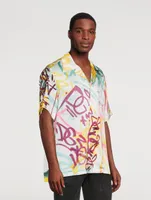 Silk Hawaiian Shirt Graffiti Print