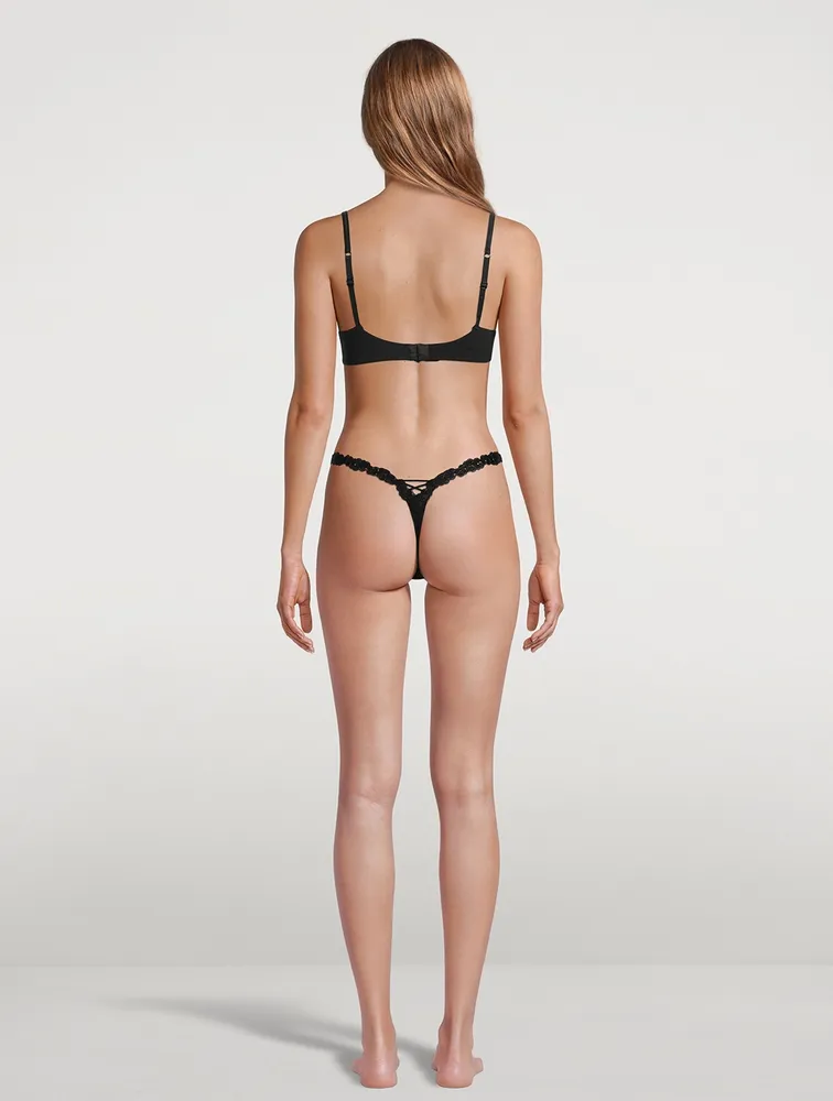 LA PERLA Zephyr Lace-Trimmed Tulle Thong