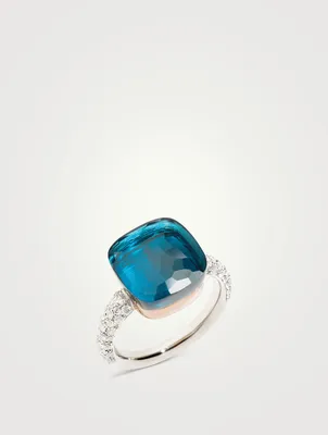 Maxi Nudo 18K White And Rose Gold Ring With London Blue Topaz Diamonds