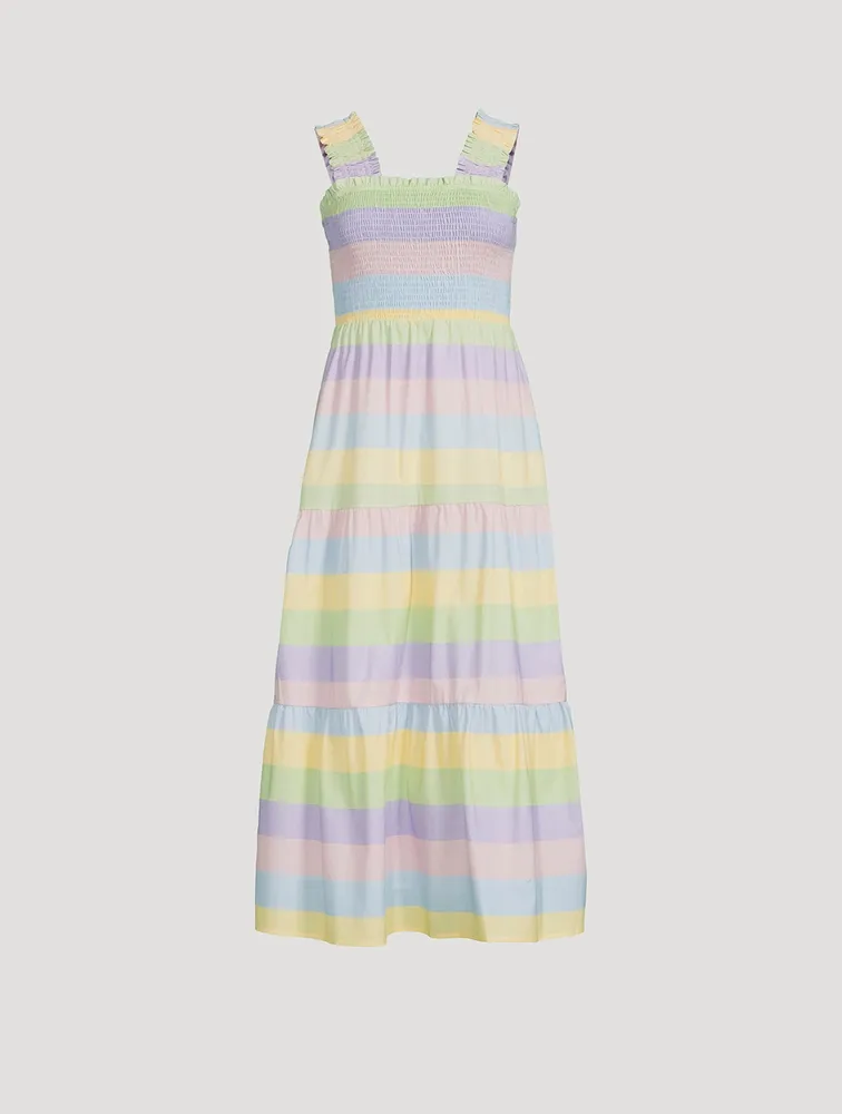 Josie Smocked Midi Dress Stripe Print