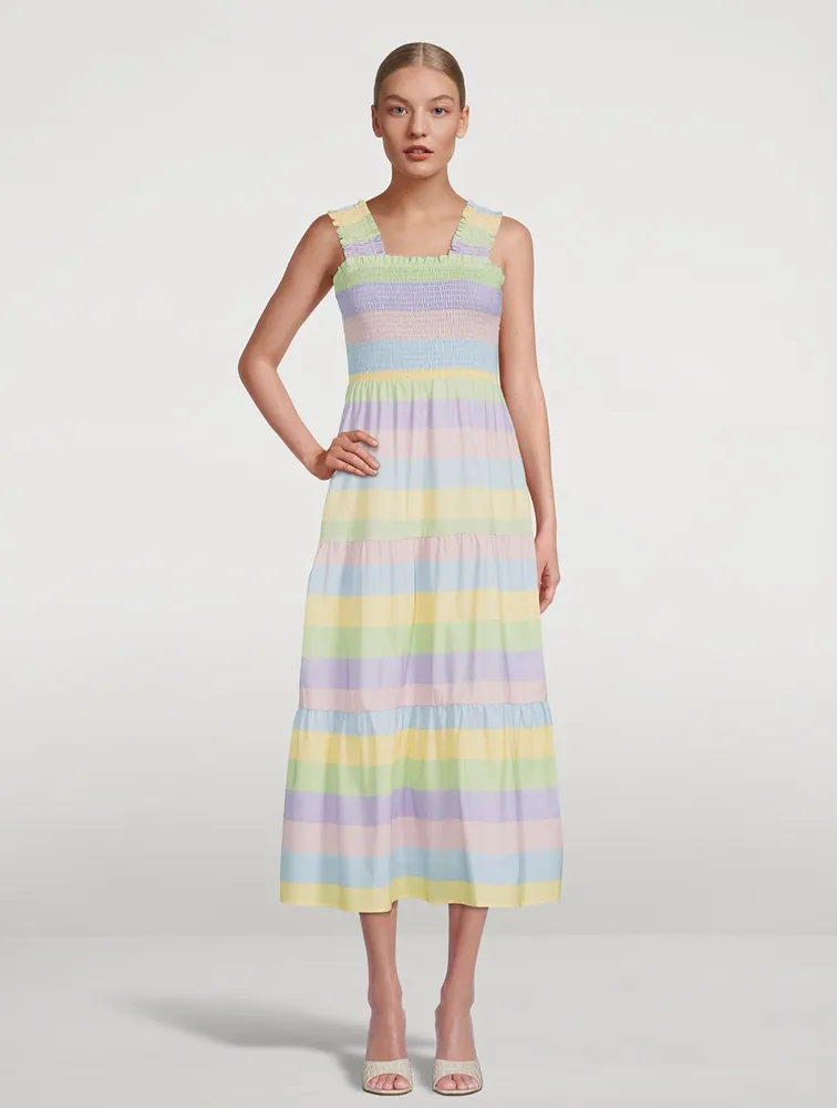 Josie Smocked Midi Dress Stripe Print