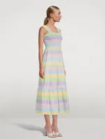Josie Smocked Midi Dress Stripe Print