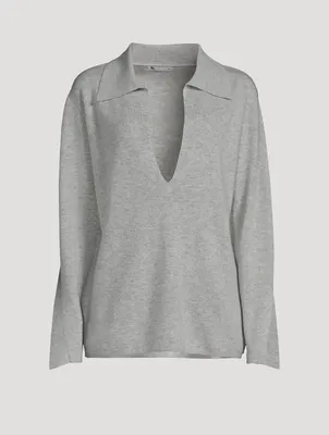 The Wool-Cashmere Open Polo Sweater