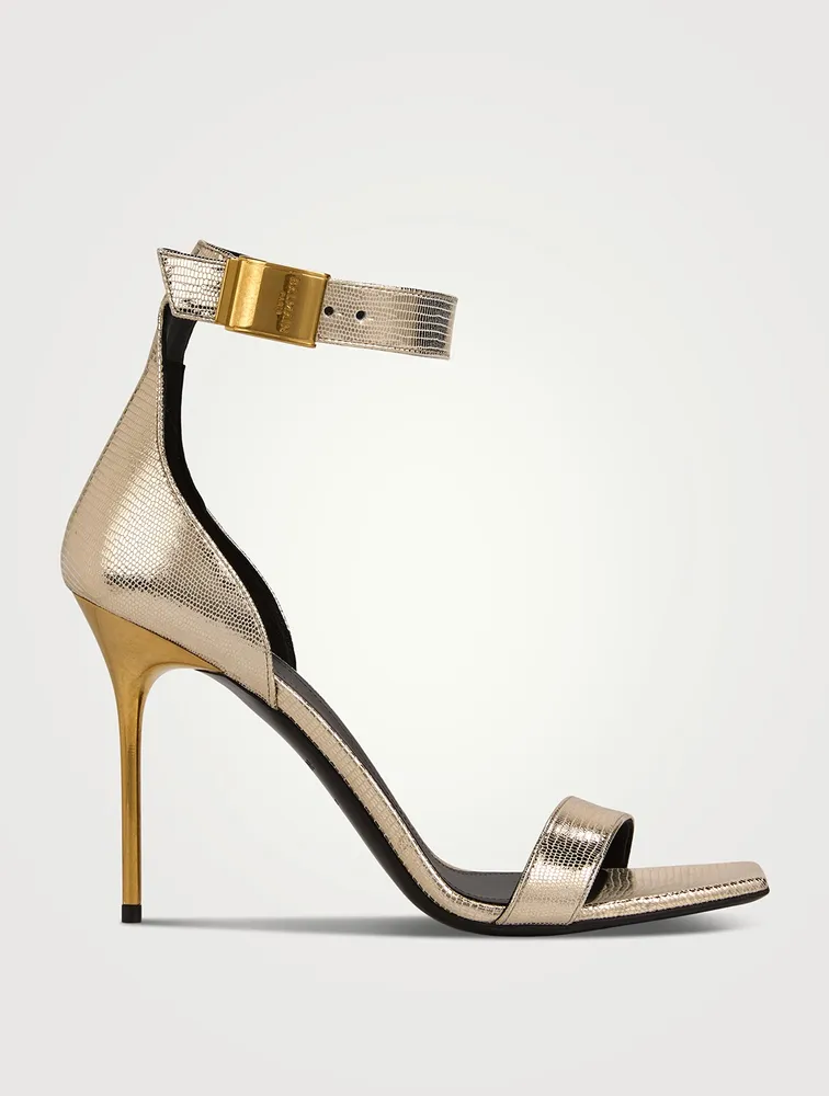 Uma Embossed Metallic Leather Sandals