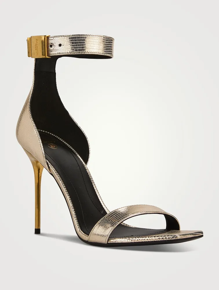 Uma Embossed Metallic Leather Sandals