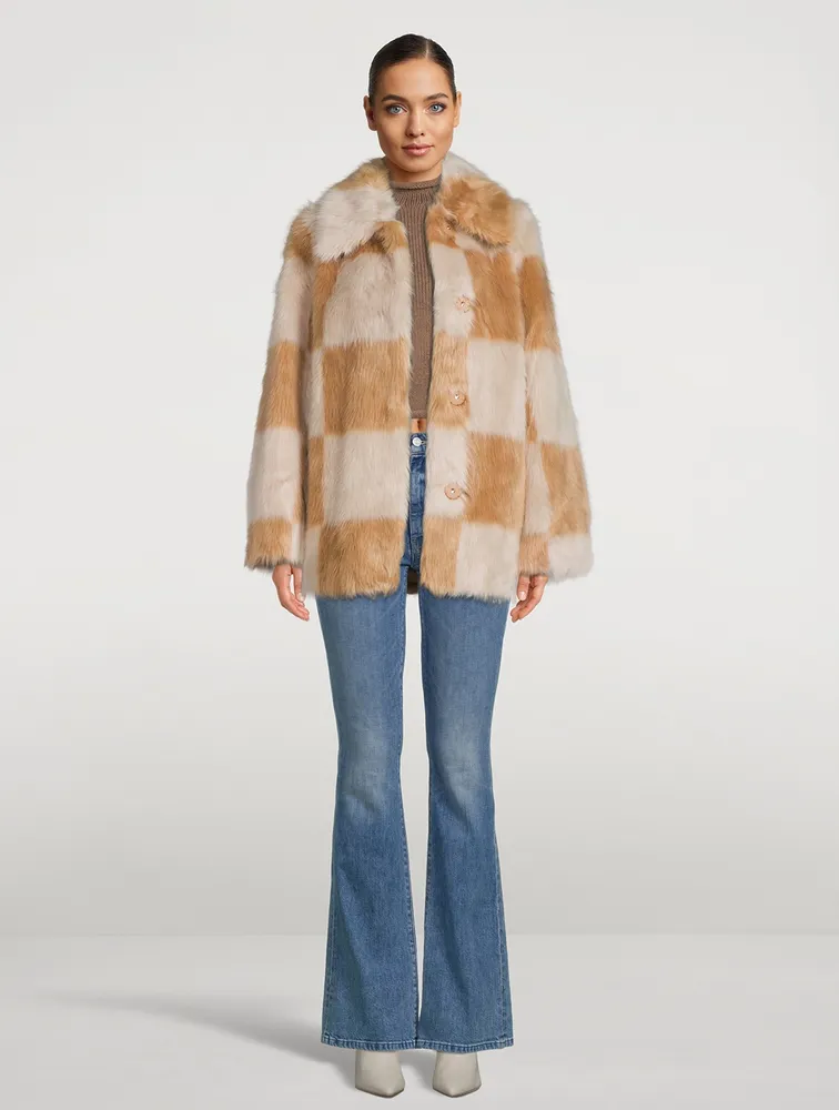 Nani Faux Fur Coat Check Print