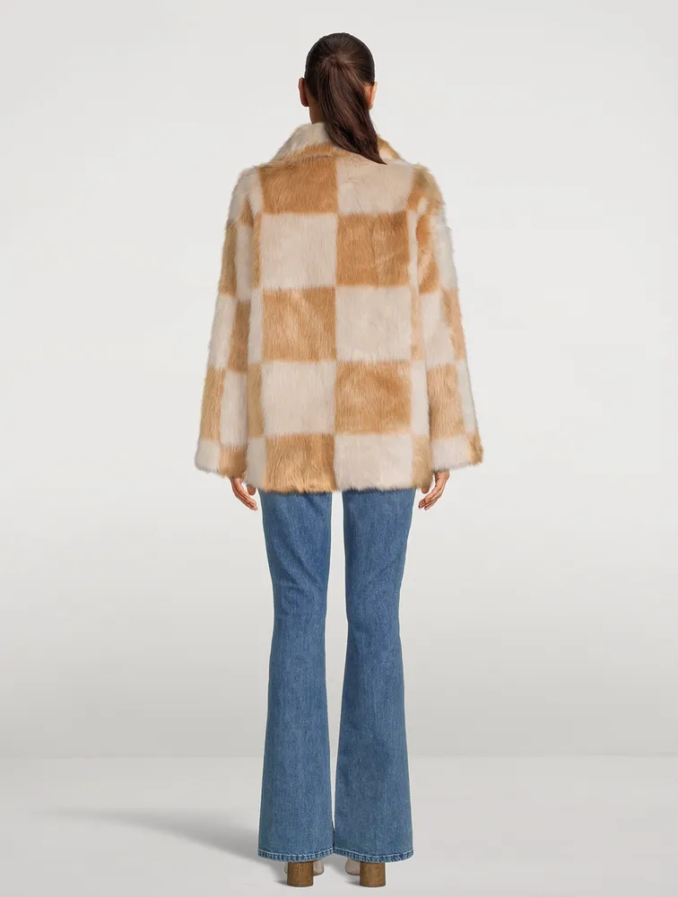 Nani Faux Fur Coat Check Print