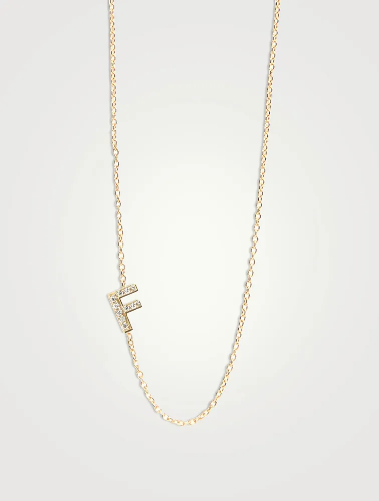 Love Letter 14K Gold F Pavé Diamond Necklace