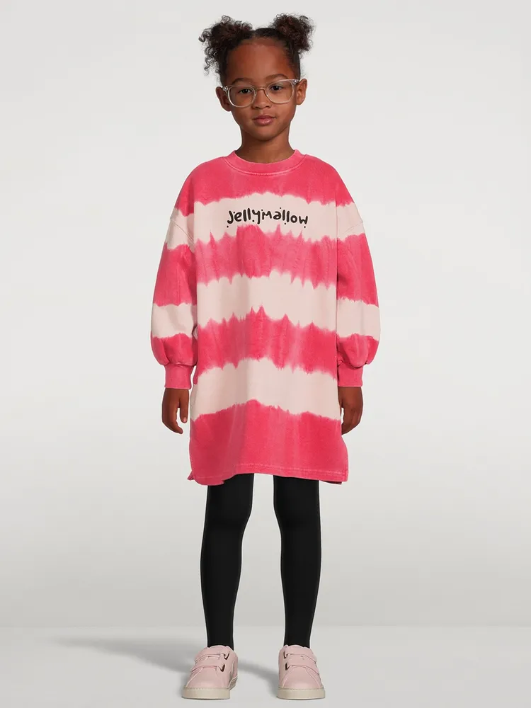 Cotton Long-Sleeve Dress Tie-Dye Print