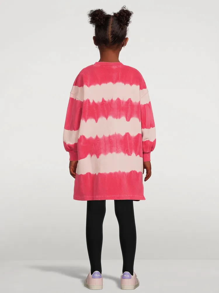 Cotton Long-Sleeve Dress Tie-Dye Print