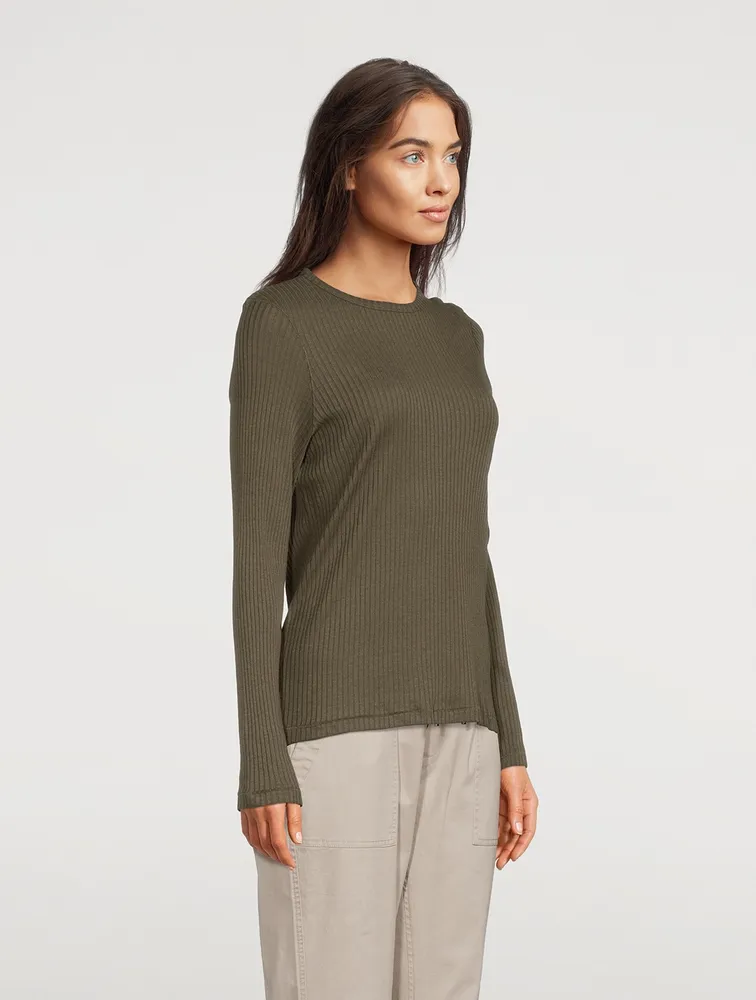 Cotton And Cashmere Ribbed Long-Sleeve T-Shirt