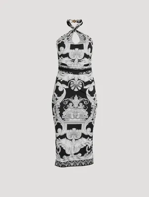 Halter Dress Silver Baroque Print