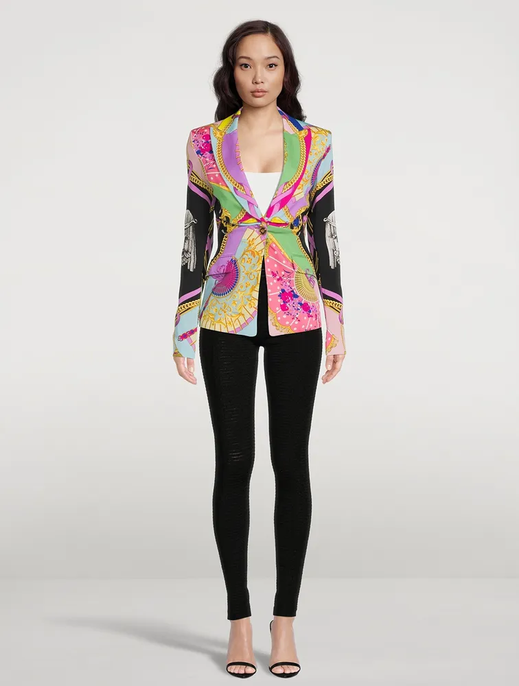 Stretch-Silk Blazer I Ventagli Print