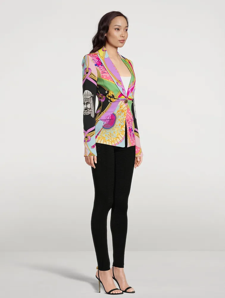 Stretch-Silk Blazer I Ventagli Print