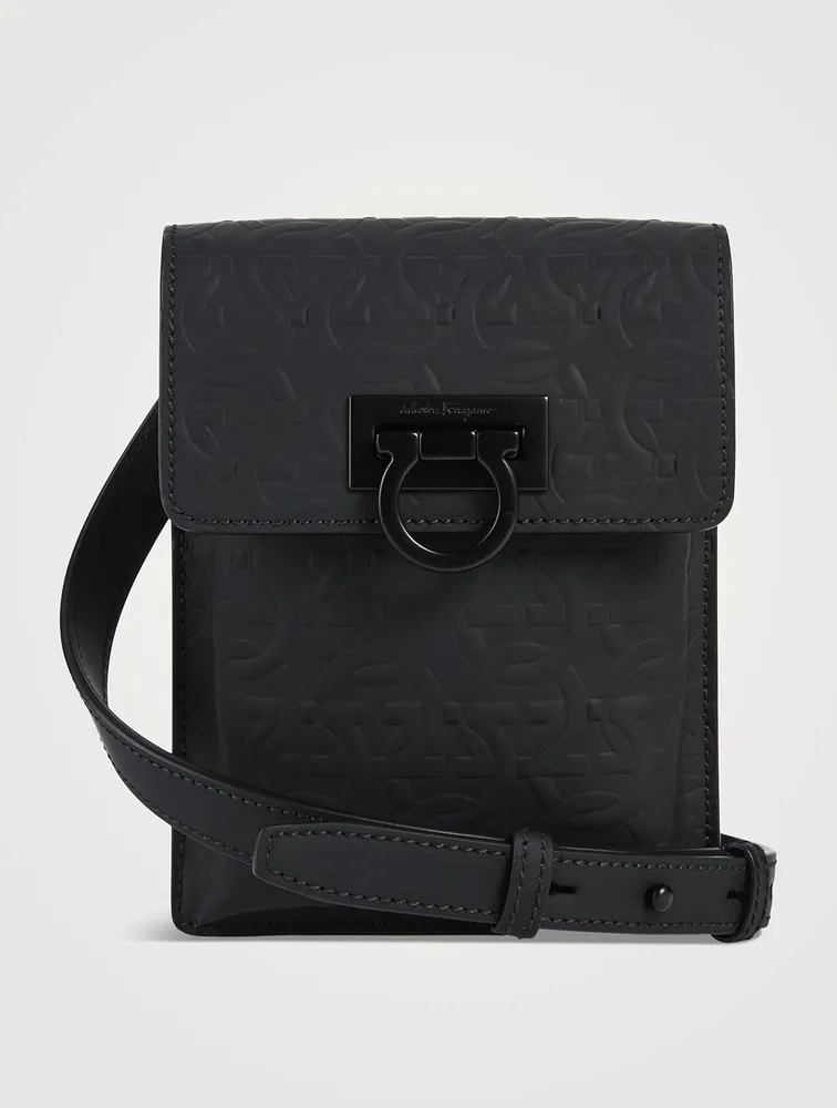 Gancini Embossed Leather Crossbody Phone Case