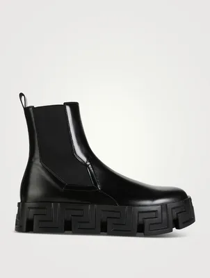 Greca Labyrinth Leather Chelsea Boots