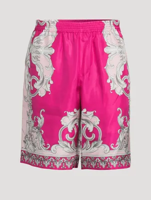 Silver Baroque Silk Shorts