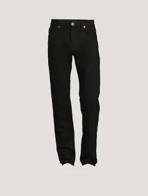 Medusa Cotton Straight-Leg Jeans With Buckle