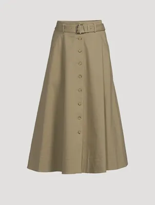 Belted Button Front Midi Skirt