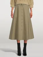 Belted Button Front Midi Skirt