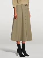 Belted Button Front Midi Skirt