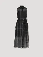 Silk Crêpe Shirt Dress Windowpane Print