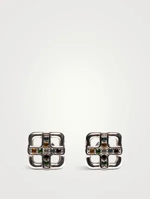 Sterling Silver Cross Earrings With Topaz