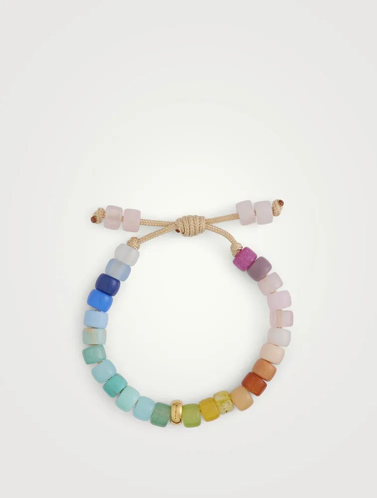 Beaded Bracelet With Bright Pastel Rainbow Gemstones And 14K Yellow Gold