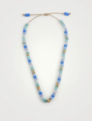 Beaded Necklace With Blue Lace Gemstones And 14K Yellow Gold