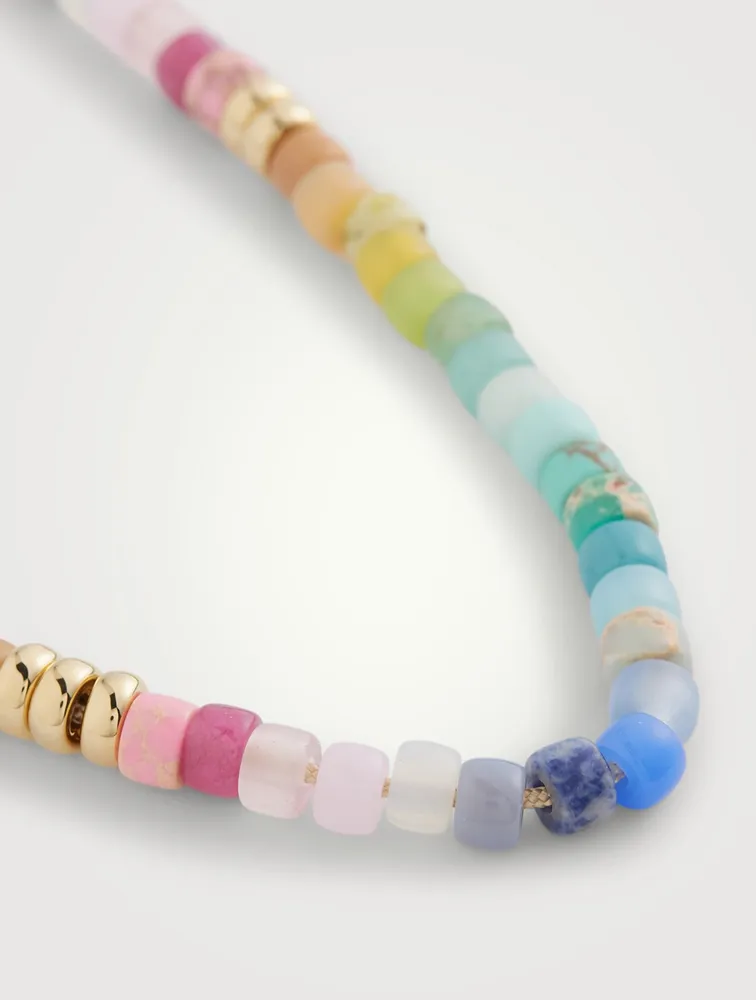 Beaded Necklace Necklace Pastel Rainbow Gemstones And 14K Yellow Gold