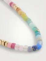 Beaded Necklace Necklace Pastel Rainbow Gemstones And 14K Yellow Gold