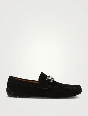 Suede Loafers With Gancini Ornament