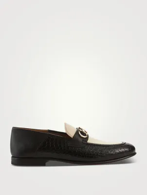 Embossed Leather Loafers With Gancini Ornament