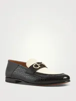 Embossed Leather Loafers With Gancini Ornament