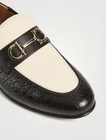 Embossed Leather Loafers With Gancini Ornament