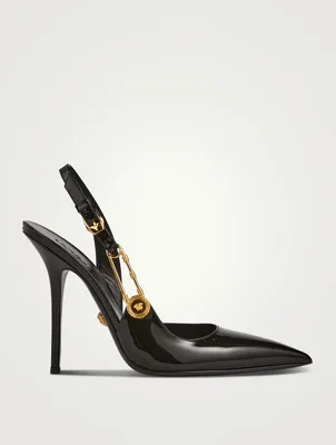Safety Pin Patent Leather Slingback Pumps