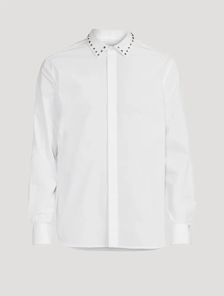 Cotton Shirt With Stud Collar