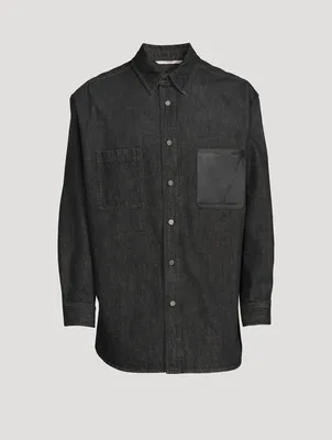Denim Shirt With Leather Pocket