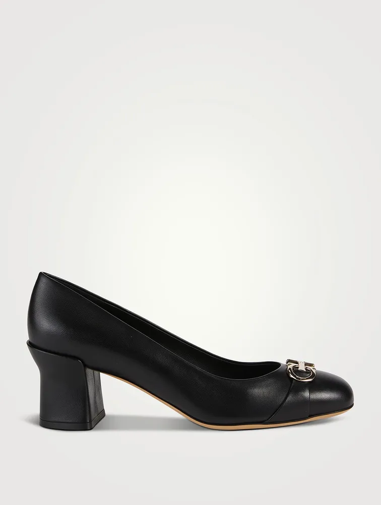 Double Gancini Leather Pumps