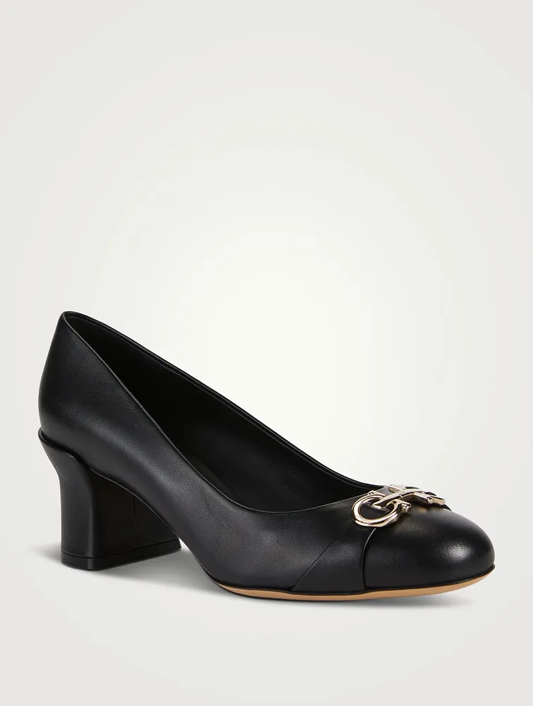 Double Gancini Leather Pumps