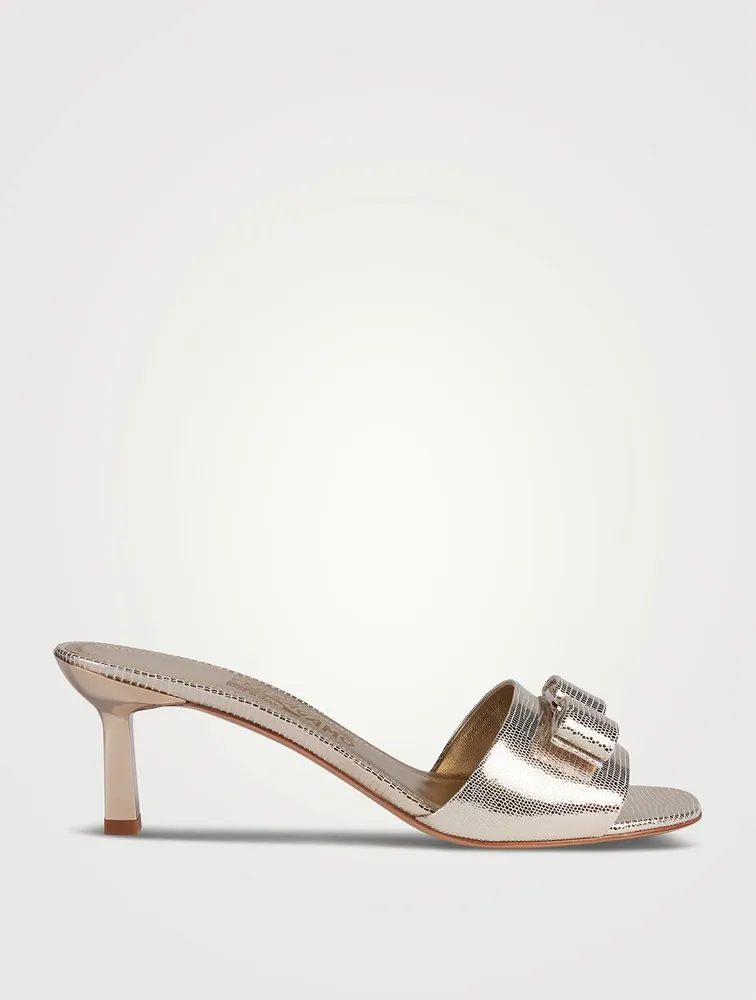 Vara Bow Metallic Embossed Leather Mules