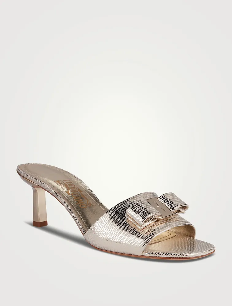 Vara Bow Metallic Embossed Leather Mules