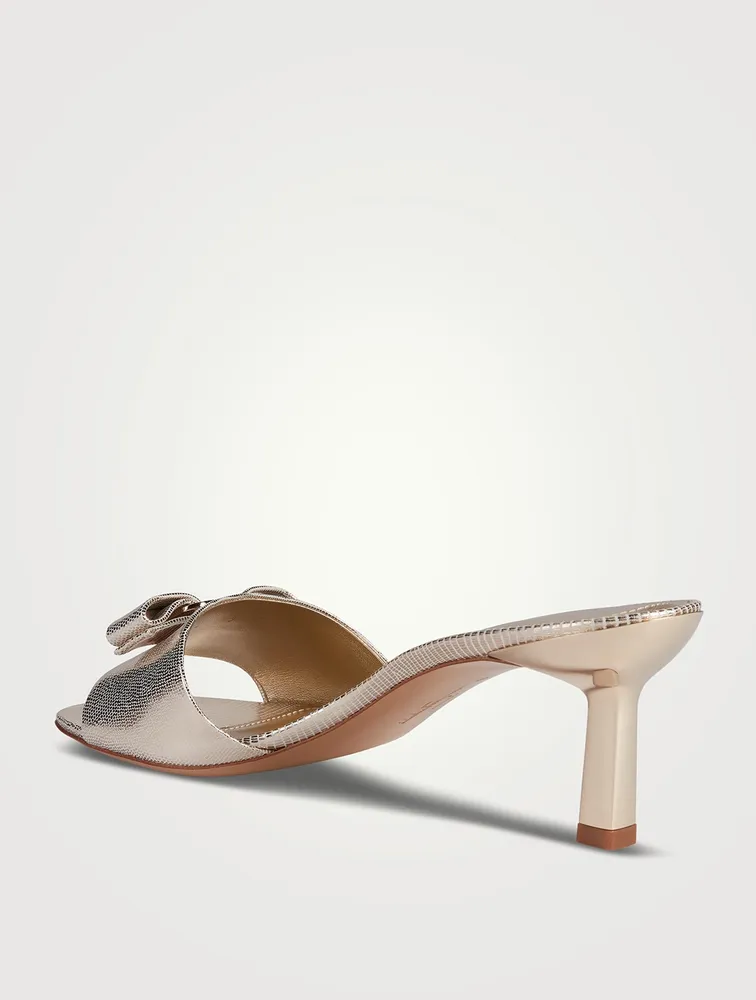 Vara Bow Metallic Embossed Leather Mules