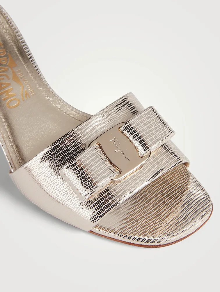 Vara Bow Metallic Embossed Leather Mules