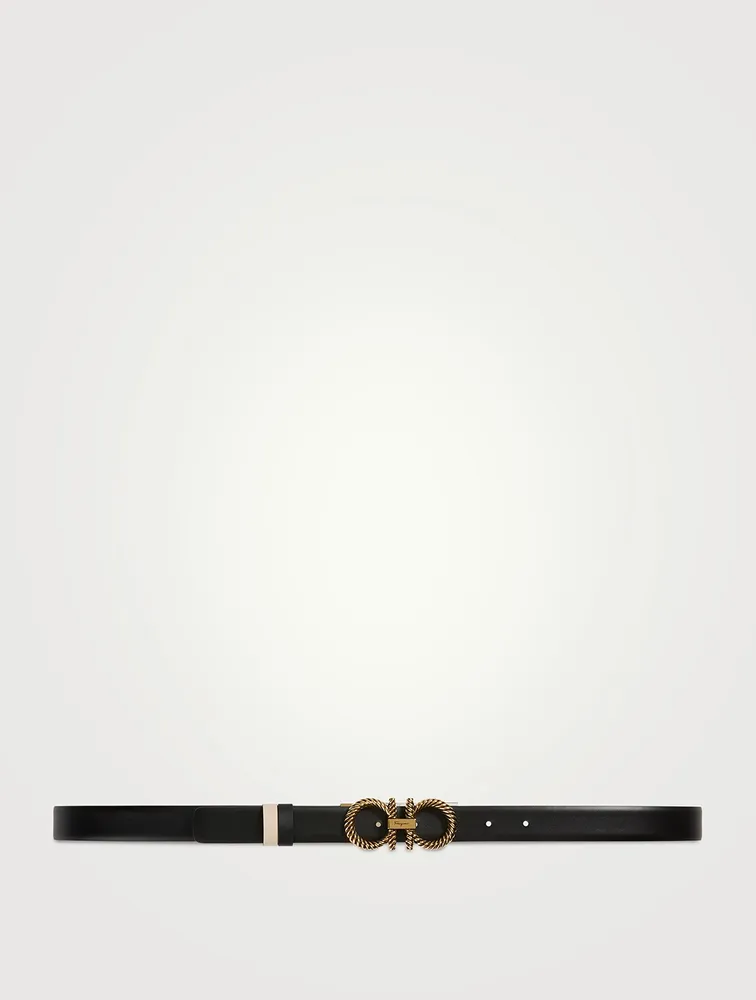 Reversible And Adjustable Twisted Gancini Leather Belt