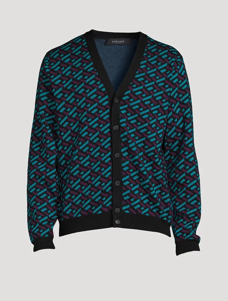 Greca Wool Jacquard Cardigan