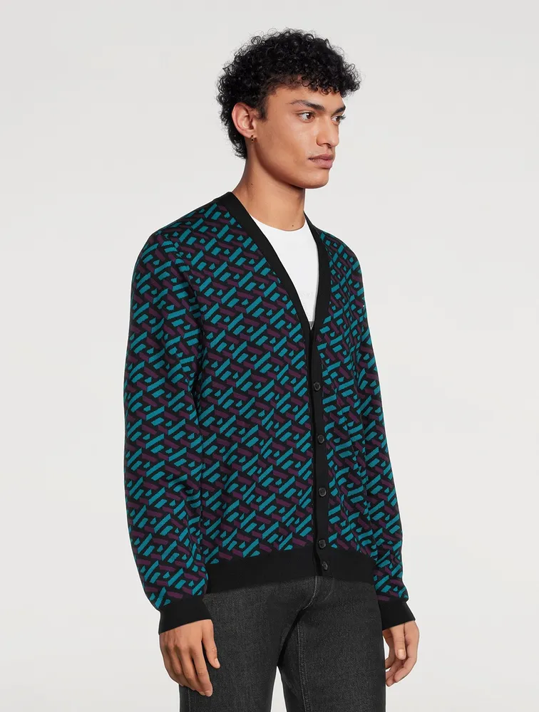 Greca Wool Jacquard Cardigan