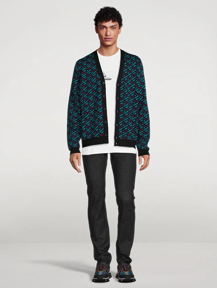 Greca Wool Jacquard Cardigan