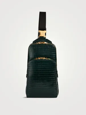 Glossy Leather Sling Backpack In Croc Print
