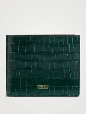Glossy Leather Bifold Wallet In Croc Print